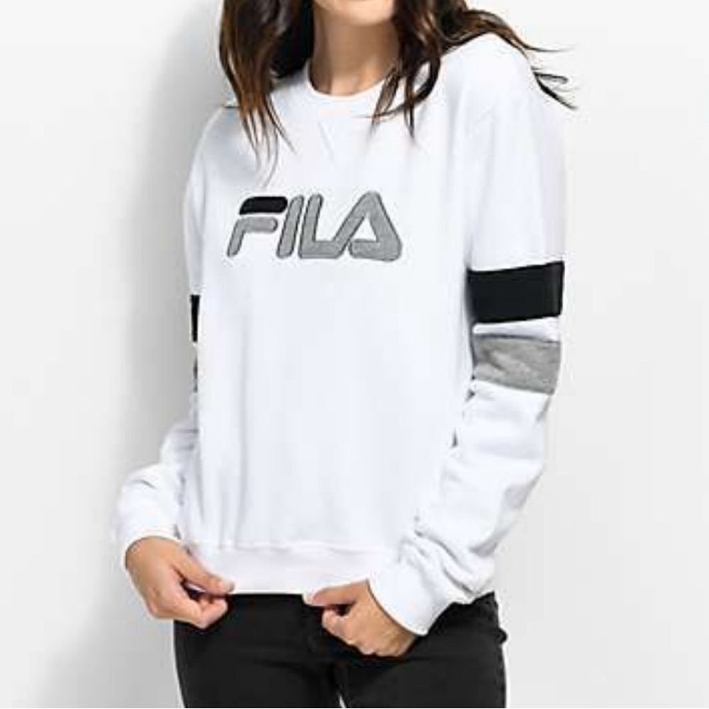 FILA white gray and black logo sweatshirt size small